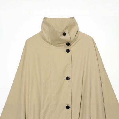 Women Short Cape Jacket with High Funnel Collar, Boxy Silhouette and Dropped Shoulders EVA-US