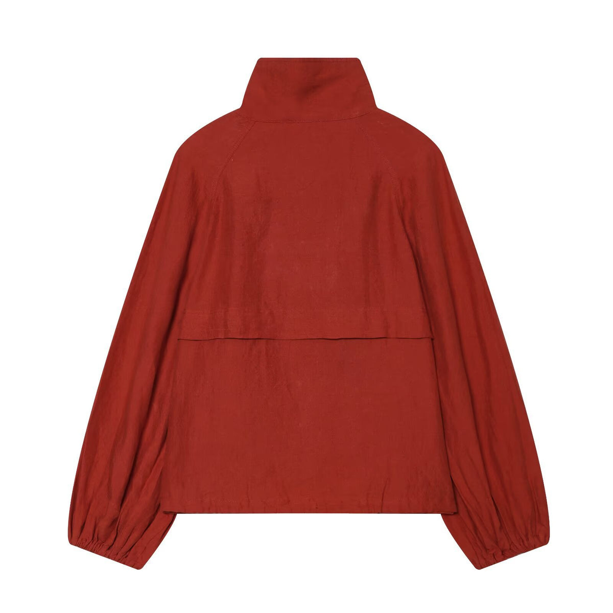 Ladies short jacket with high stand-up collar, continuous button placket and drawstring EVA-US
