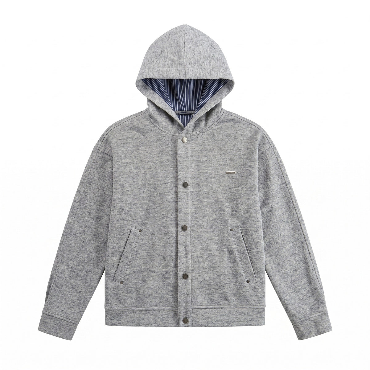 Unisex Short Cut Boxy Hoodie Jacket made of Sweat with Snap Placket and Side Pockets EVA-US