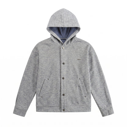 Unisex Short Cut Boxy Hoodie Jacket made of Sweat with Snap Placket and Side Pockets EVA-US
