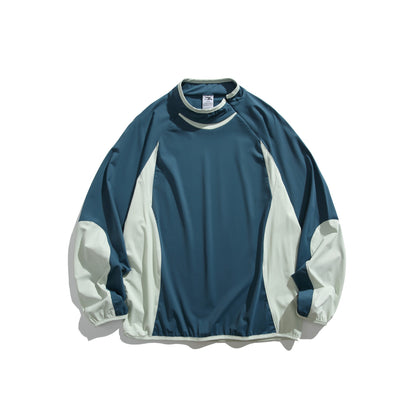 Unisex Oversized Windbreaker Pullover with Stand-up Collar and Contrast Panels EVA-US