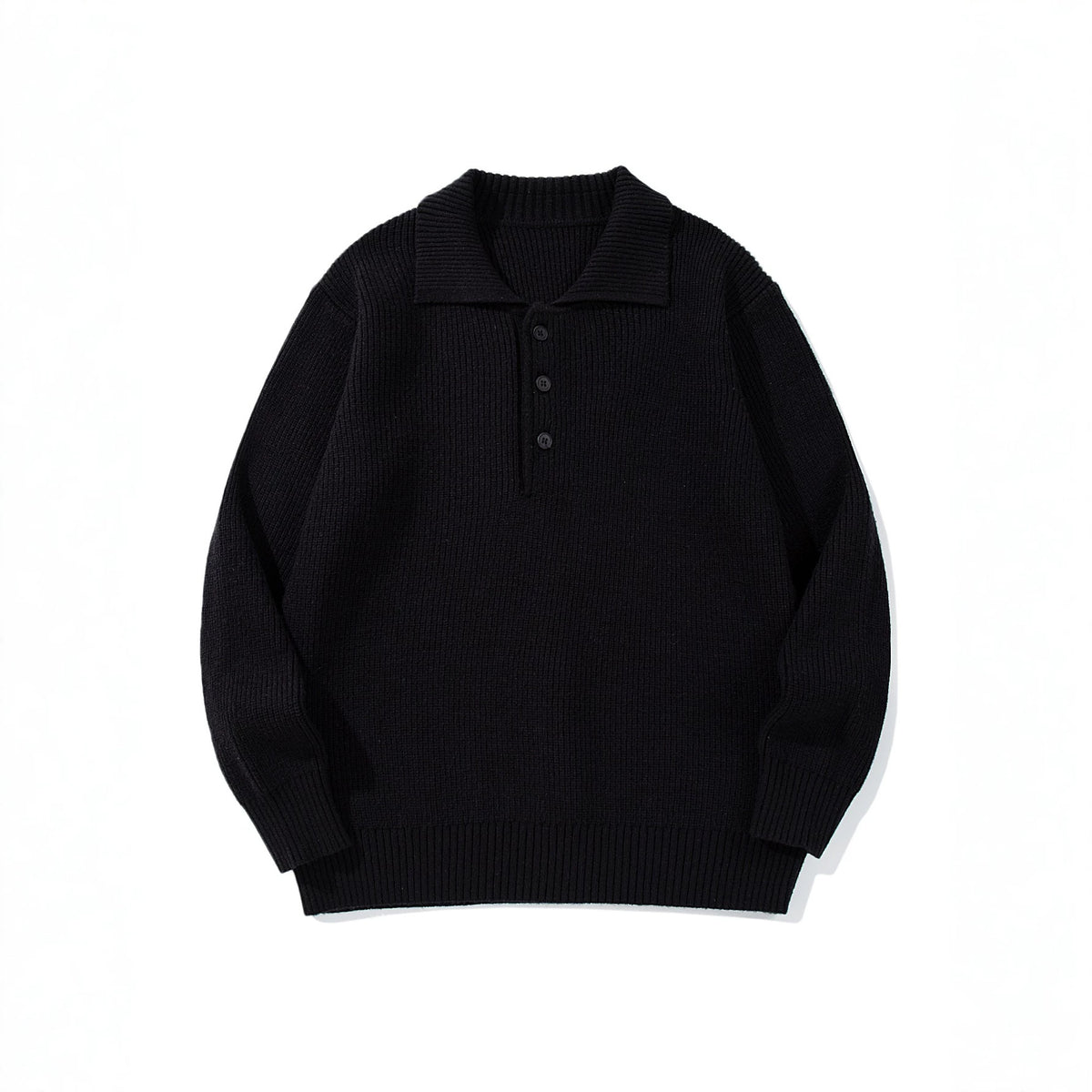 Men's Ribbed Polo Collar Sweater with Triple Button Placket and Relaxed Fit EVA-US