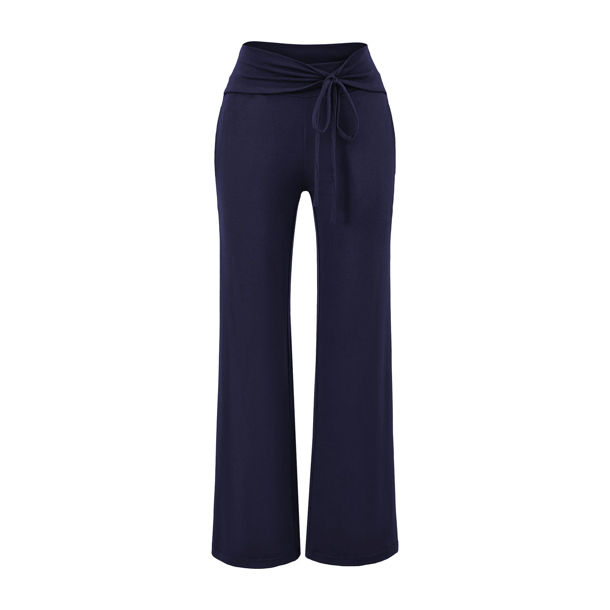 Women's Wide Jersey Lounge Pants with Folded Waistband and Drawstring EVA-US