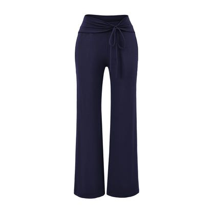 Women's Wide Jersey Lounge Pants with Folded Waistband and Drawstring EVA-US