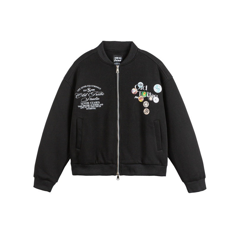 Unisex Boxy Sweat Jacket with full zip, badge applications and ribbed hem EVA-US