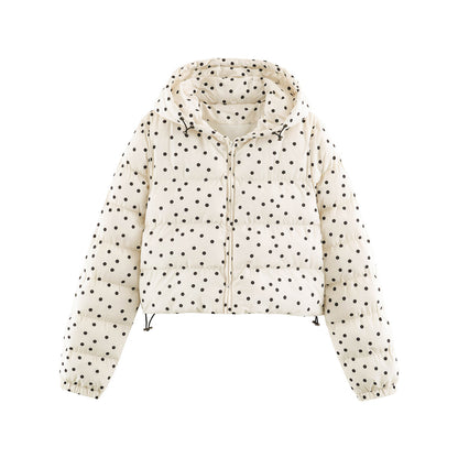 Women's Padded Cropped Hooded Jacket with Polka Dot Pattern EVA-US