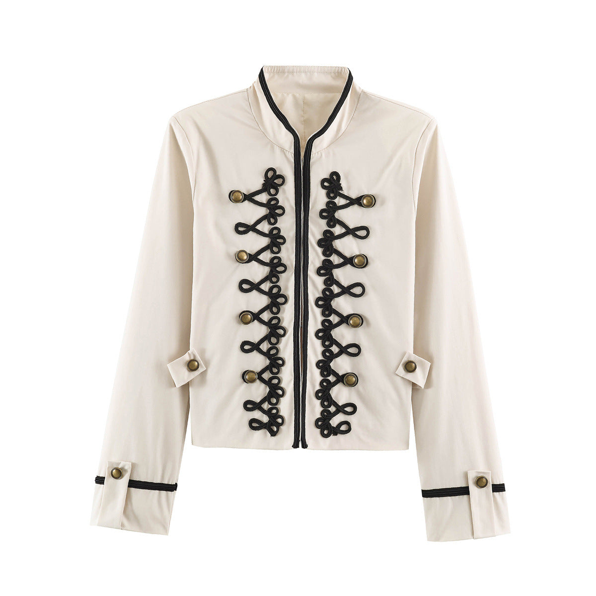 Women's Cropped Jacket in Sailor-Military Mix with Decorative Cords and Brass Buttons EVA-US
