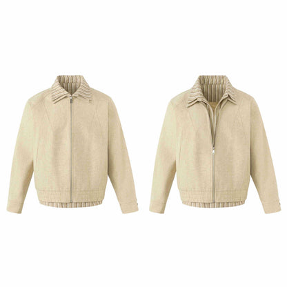 Women's Lightweight Boxy Blouson Jacket in Linen Look with Striped Inner Collar EVA-US
