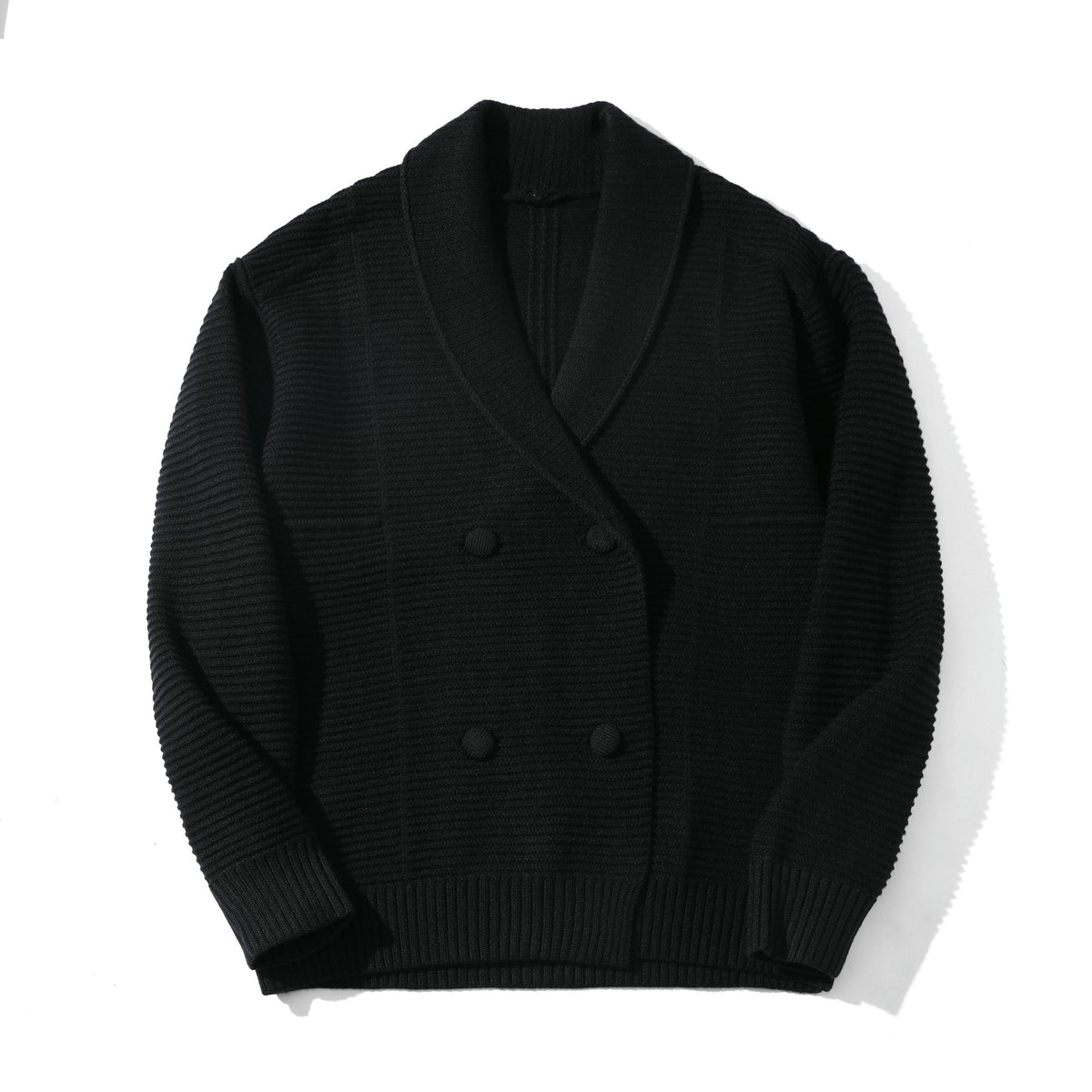 Women's Double-breasted Knit Cardigan with Shawl Collar and Structured Knit EVA-US