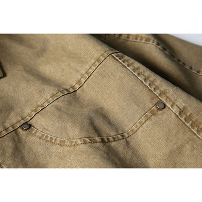 Unisex Boxy Jeans Jacket in Vintage Washed Look with Zipper and Elastic Hem EVA-US