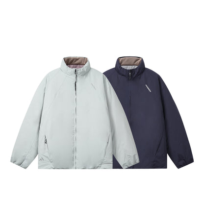 Men's short-cut windproof thermal jacket with fleece-lined stand-up collar and concealed zipper EVA-US
