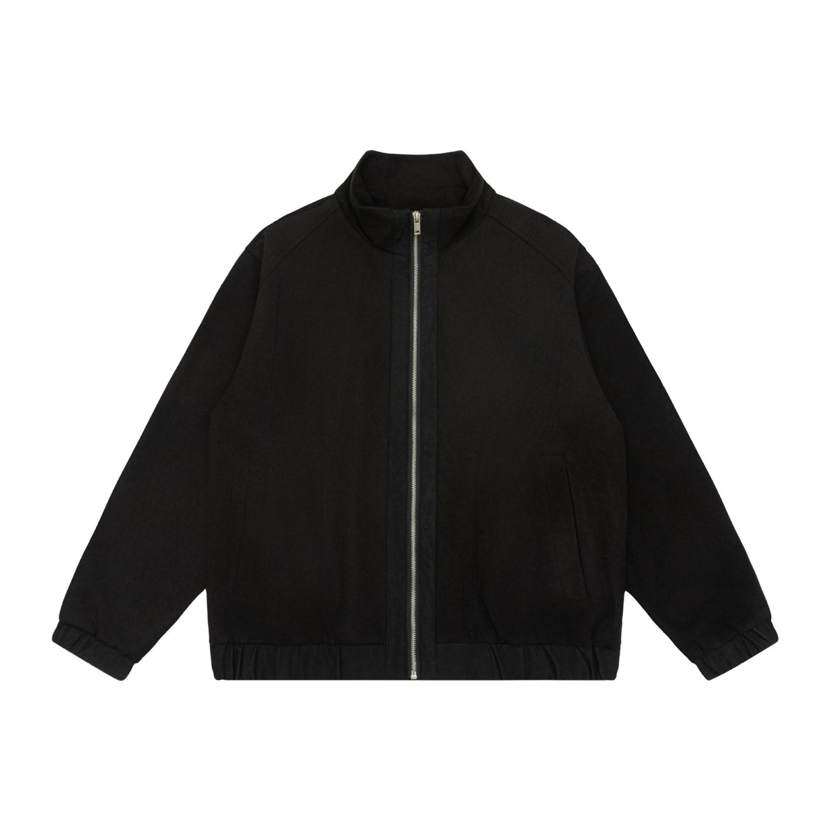 Unisex short jacket in boxy cut made of wool blend with funnel collar and zipper EVA-US
