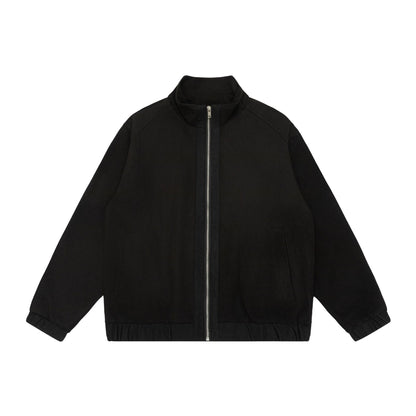 Unisex short jacket in boxy cut made of wool blend with funnel collar and zipper EVA-US