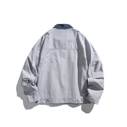 Men's Boxy Workwear Blouson Jacket with Contrast Collar and Multiple Pockets EVA-US
