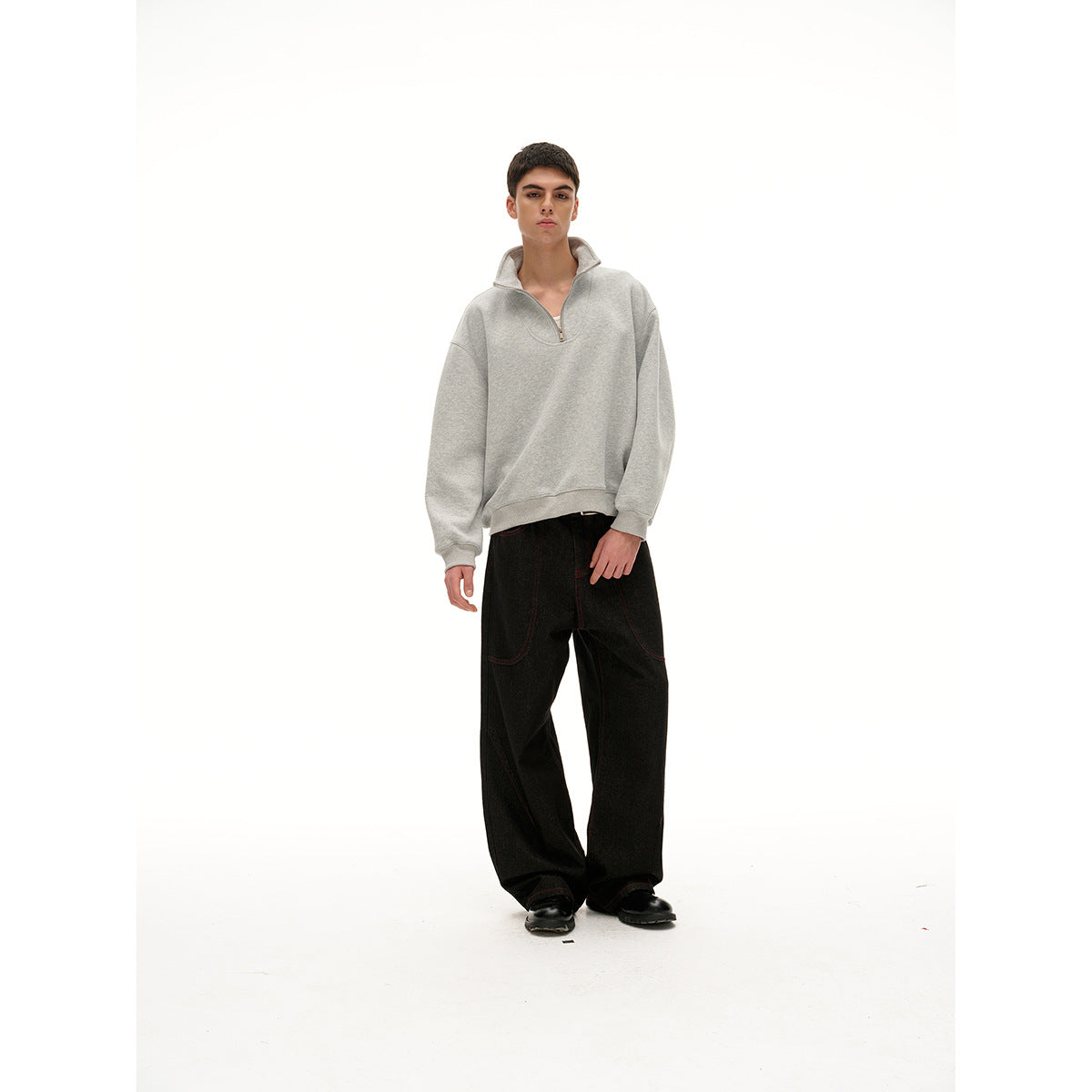 Women Oversize Halfzip Stand Collar Sweatshirt made of heavy cotton blend EVA-US