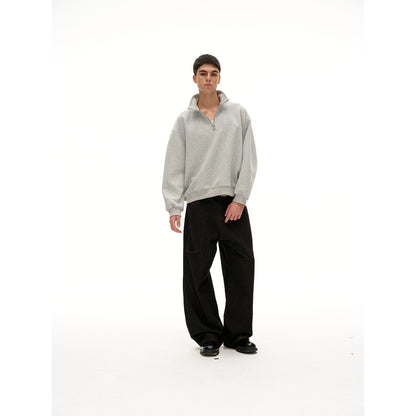 Women Oversize Halfzip Stand Collar Sweatshirt made of heavy cotton blend EVA-US