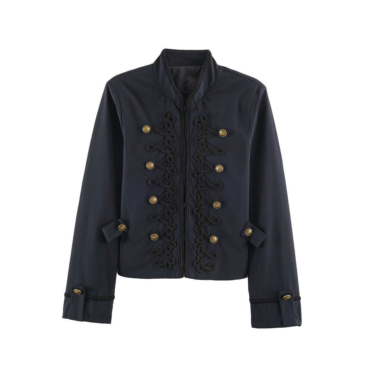 Women's Cropped Jacket in Sailor-Military Mix with Decorative Cords and Brass Buttons EVA-US