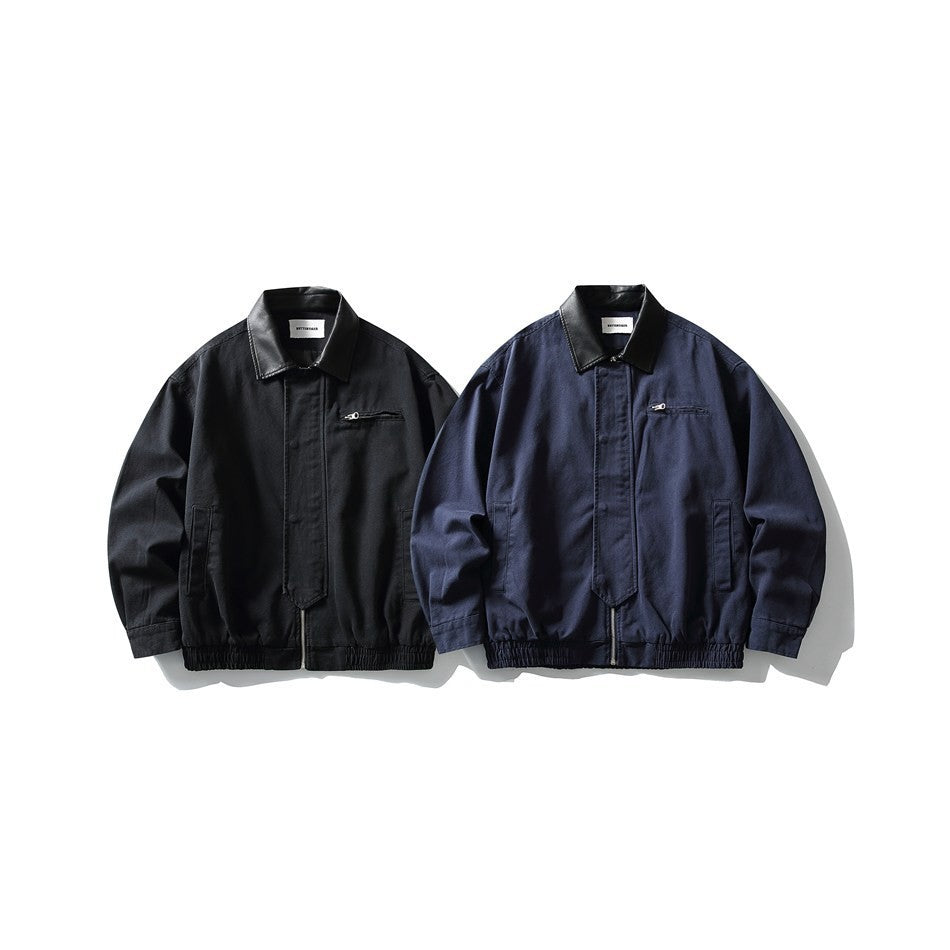 Men's Boxy Canvas Blouson with contrasting faux leather collar and elastic hem EVA-US