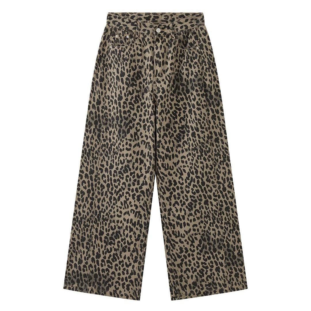 Women Wide High-Waist Palazzo Pants in Leopard Print with Relaxed Fit and High Waist EVA-US