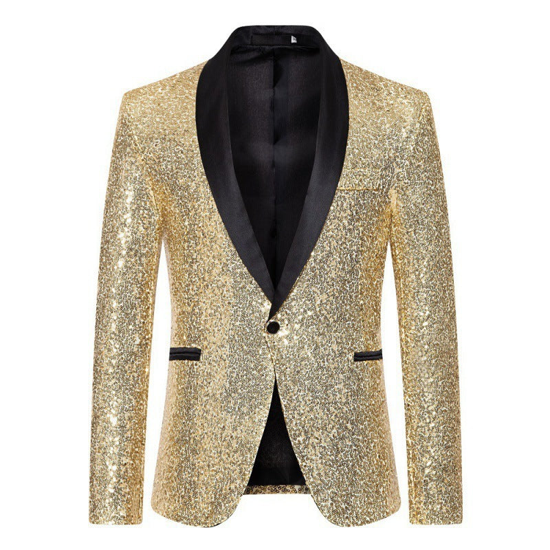 EVA-US Men's Sequin Blazer with Shawl Collar
