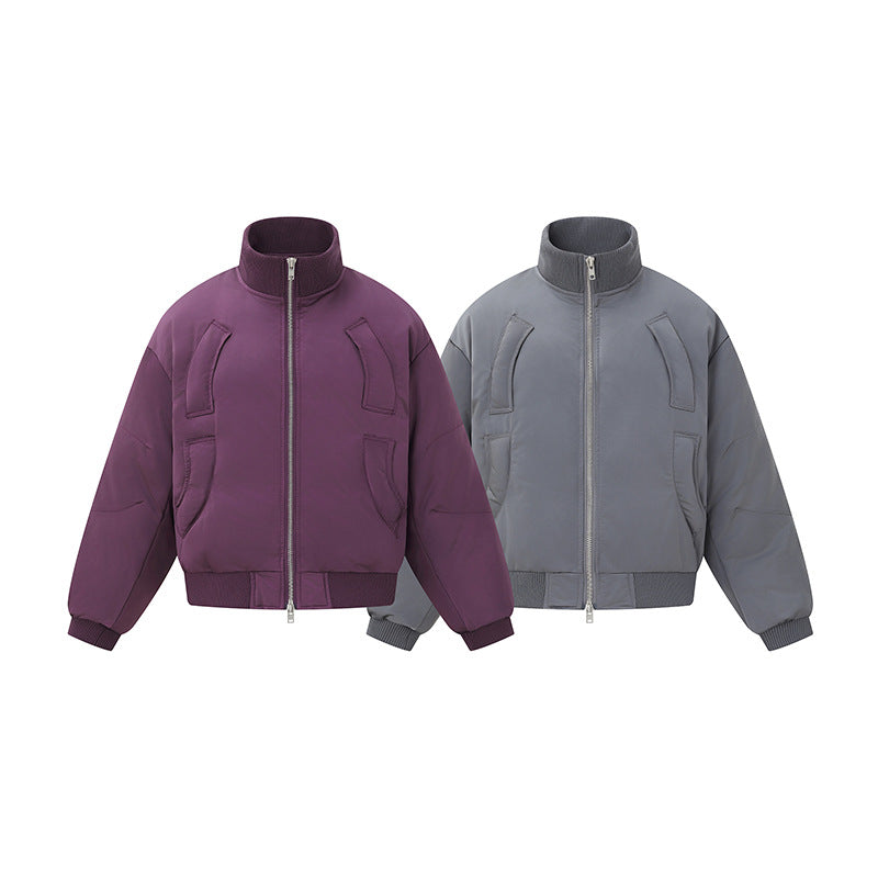 Women's short padded blouson jacket in boxy cut with high ribbed collar and prominent side pockets EVA-US