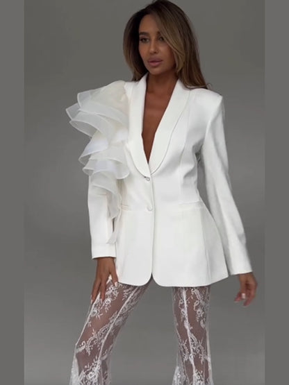 Women's tailored blazer with asymmetric organza ruffle EVA-US