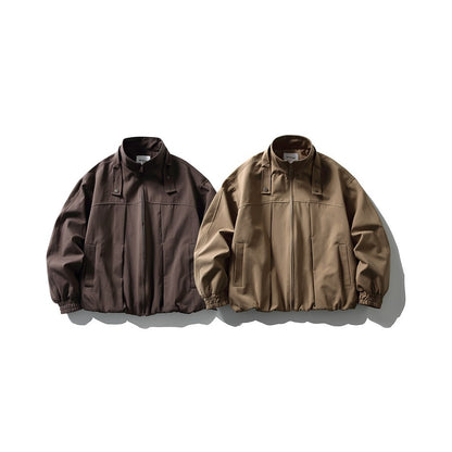 Men's Boxy Blouson Jacket in Overshirt Style with Stand Collar and Strap Detail EVA-US