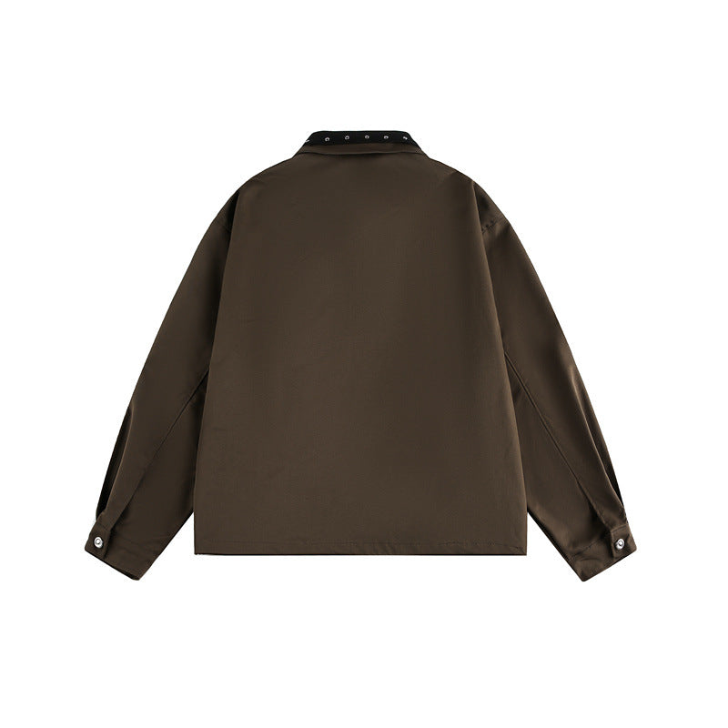 Unisex Boxy Blouson Jacket with Stud Decoration at the Buckle Collar and Concealed Zipper EVA-US