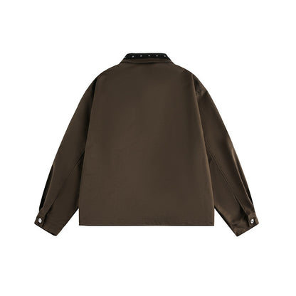 Unisex Boxy Blouson Jacket with Stud Decoration at the Buckle Collar and Concealed Zipper EVA-US