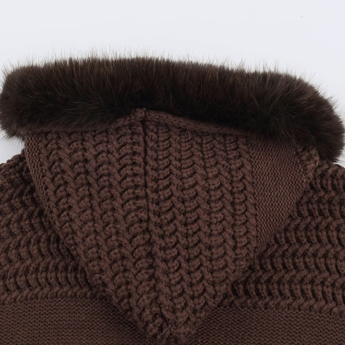 Women's chunky knit cardigan with zipper and faux fur hood EVA-US