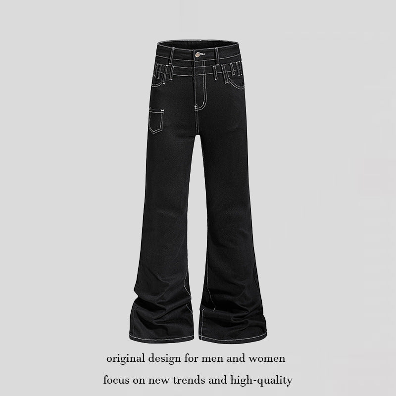 Ladies high-waisted flared jeans with wide leg, utility pocket and contrast stitching EVA-US