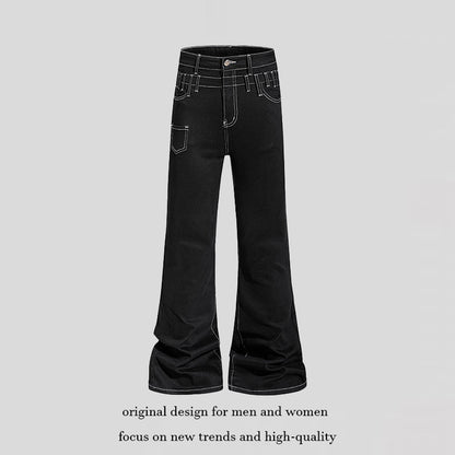 Ladies high-waisted flared jeans with wide leg, utility pocket and contrast stitching EVA-US
