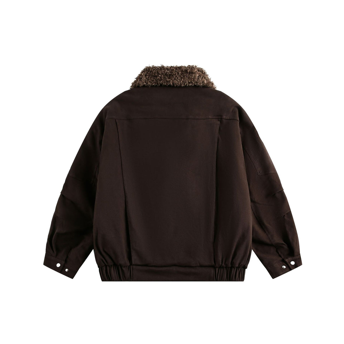 Men's short pilot-style jacket with generous teddy fur collar and elastic waistband.