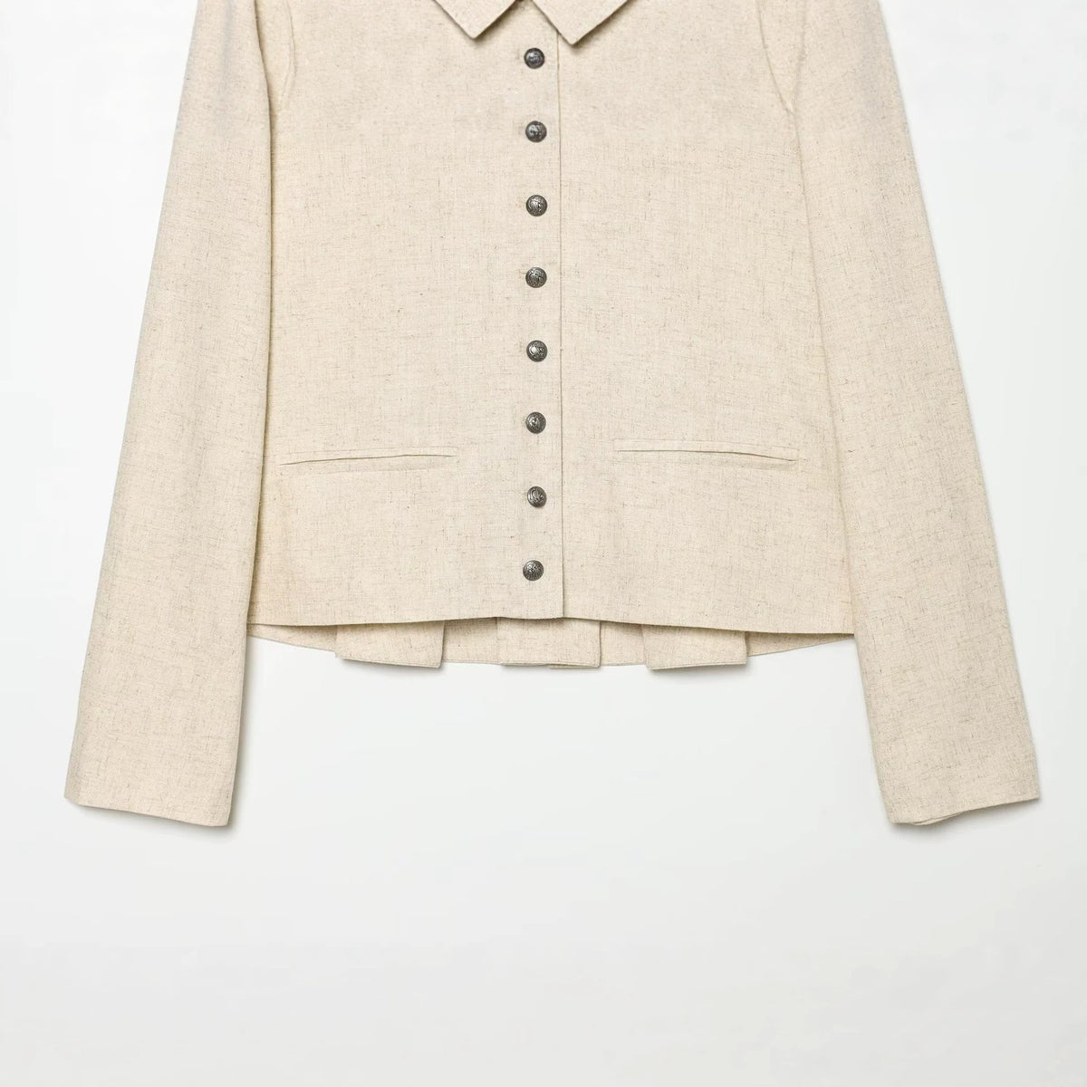 Women's cropped jacket in boxy cut with short stand-up collar and decorative button placket EVA-US
