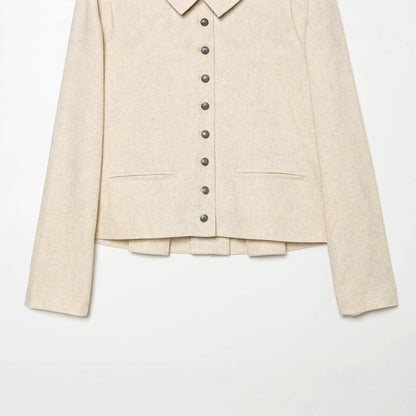 Women's cropped jacket in boxy cut with short stand-up collar and decorative button placket EVA-US