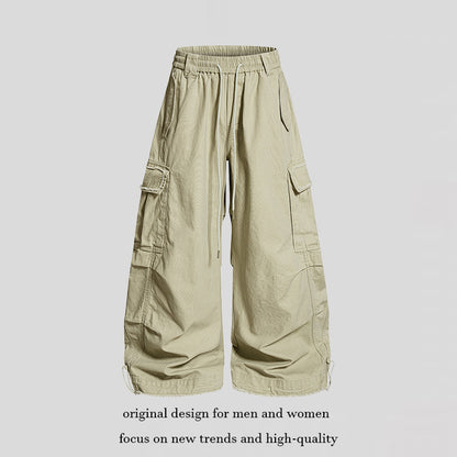 Women's Wide Cargo Pants with Elastic Waistband, Cargo Pockets, and Adjustable Hem EVA-US