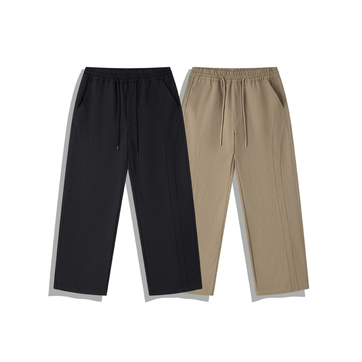 Women Cropped Pants in Relaxed Fit with Elastic Waistband, Drawstring and Decorative Stitching EVA-US