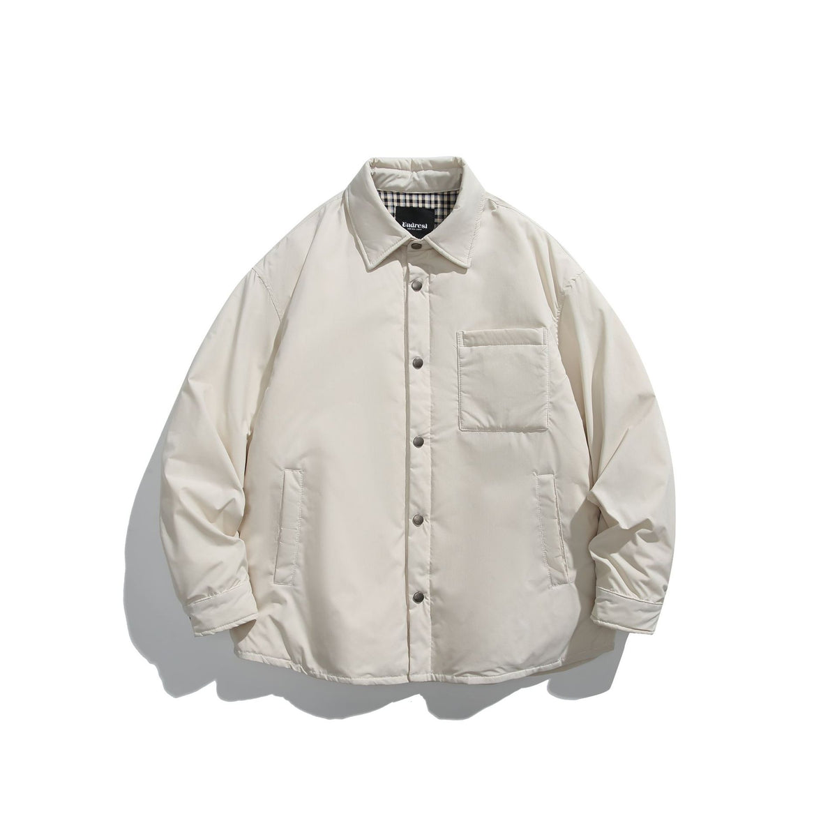 Unisex Padded Coach Jacket with Check Lining and Snap Button Placket EVA-US