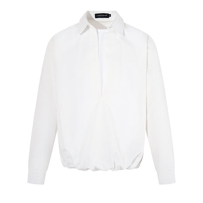 Women Elegant Blouse with concealed V-slit front, shirt collar and elastic hem