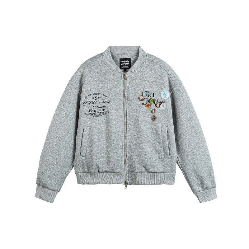 Unisex Boxy Sweat Jacket with full zip, badge applications and ribbed hem EVA-US