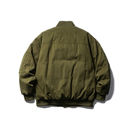 Men's Robust Canvas Bomber Jacket with Utility Pockets and Ribbed Cuffs EVA-US