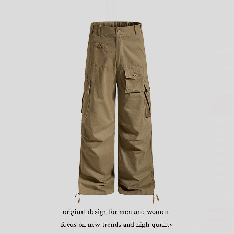 Women's wide cargo pants in utility style with multifunctional pockets and hem drawstring EVA-US