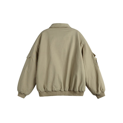 Unisex Boxy Utility Blouson Jacket with Zip Details and Functional Flap Pockets EVA-US