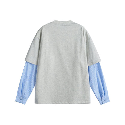 Women Layered Look T-Shirt with Integrated Shirt Sleeves and Oversized Print EVA-US