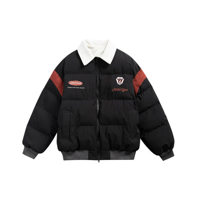 Women's short padded blouson jacket with contrasting collar and embroidery details EVA-US