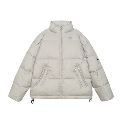 Men's Padded Short Parka with High Stand Collar, Zipper Pockets and Drawstring EVA-US