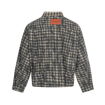 Men's Oversized Check Overshirt in Blouson Style with Distressed Finish EVA-US