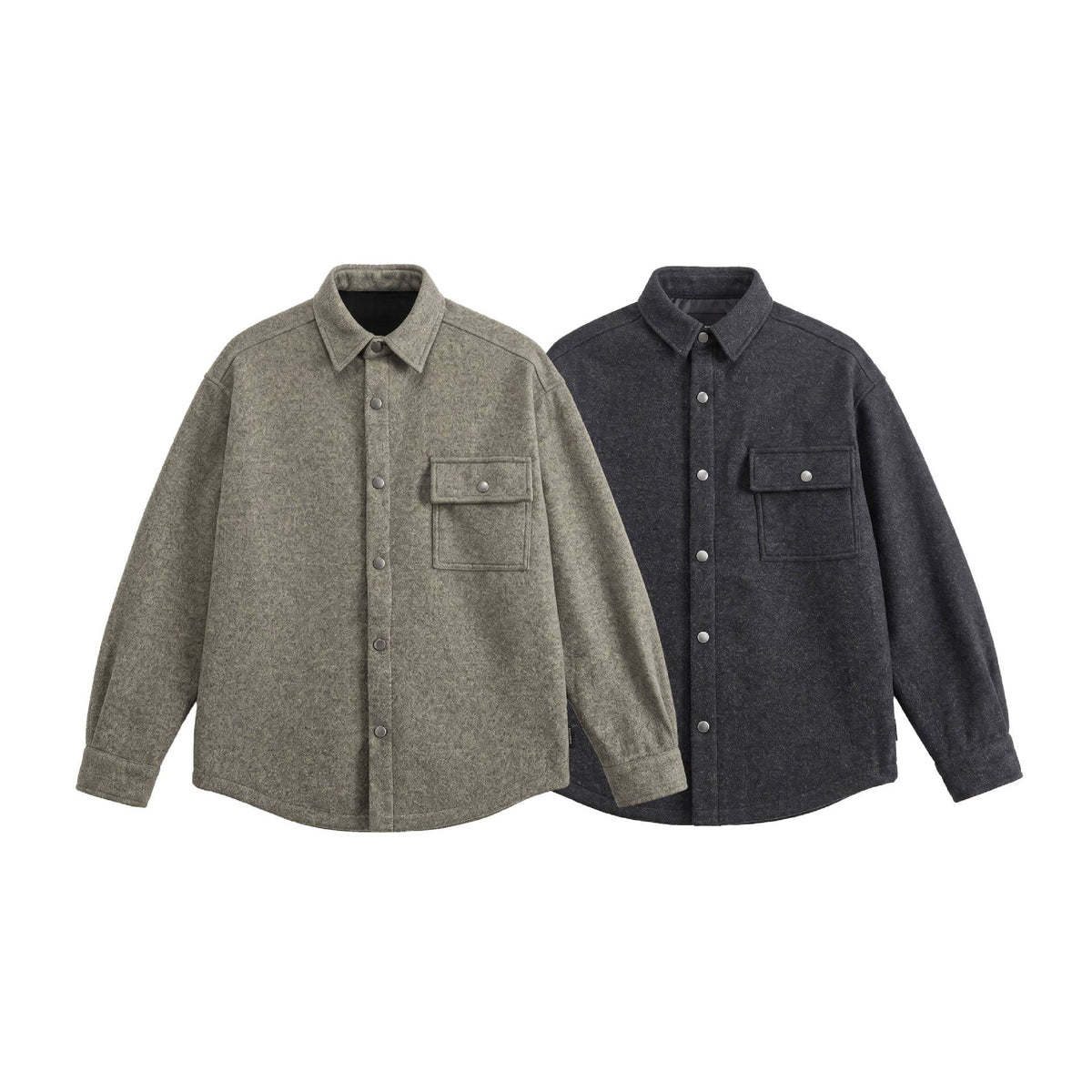 Men's Wool Blend Overshirt in Shirt Jacket Style with Snap Button Front and Flap Pocket EVA-US