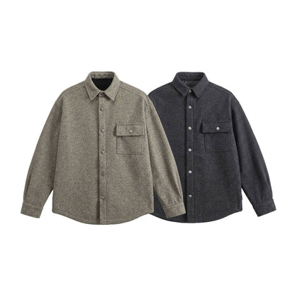 Men's Wool Blend Overshirt in Shirt Jacket Style with Snap Button Front and Flap Pocket EVA-US