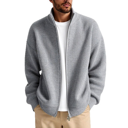 Men's cardigan with high collar and practical zipper EVA-US